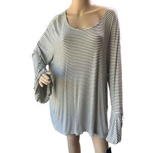 NWT Wallpapher Black White Striped Long Sleeve Scoop Neck Loose Fit Blouse 3X